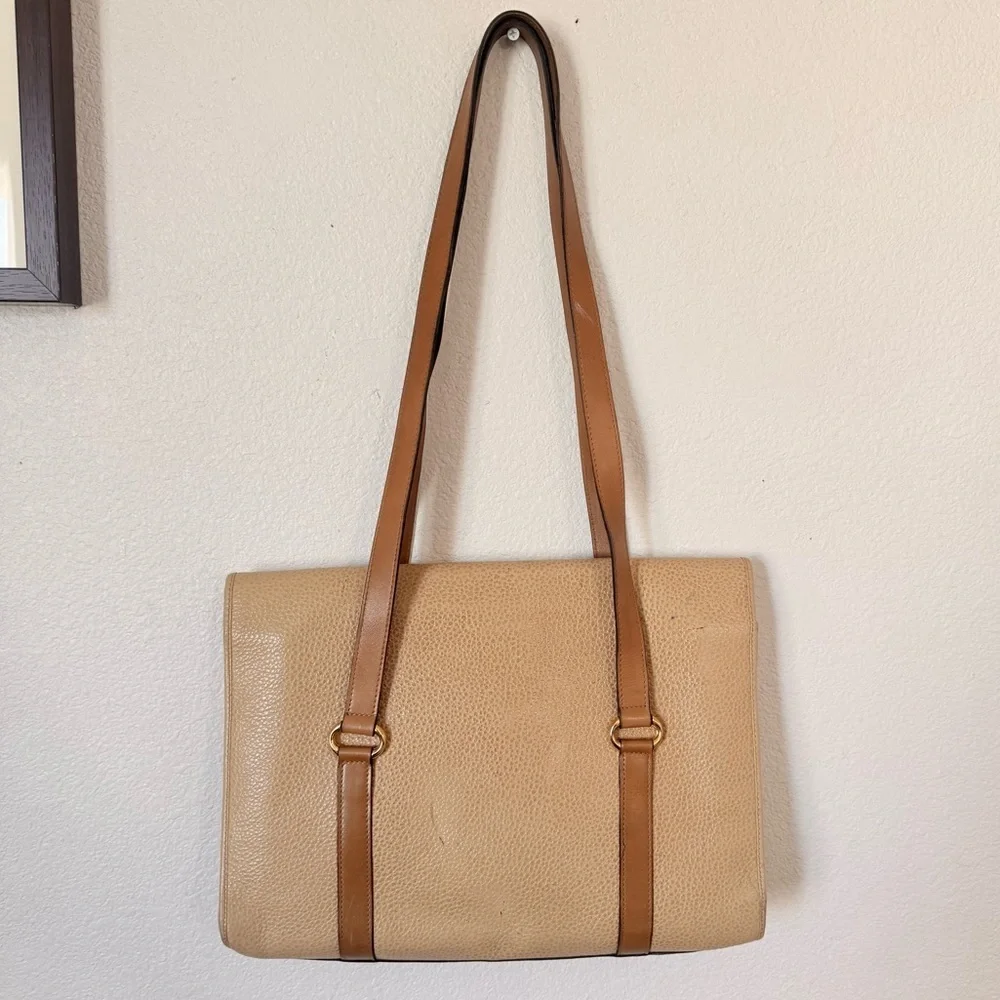 Christian Dior Vintage Tan Leather Double Handle Shoulder Bag with Gold CD Logo